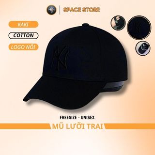 Mũ lưỡi trai LA đen logo đen thêu nổi, hàng xuất dư Freesize dành cho cả nam và nữ, Full hộp