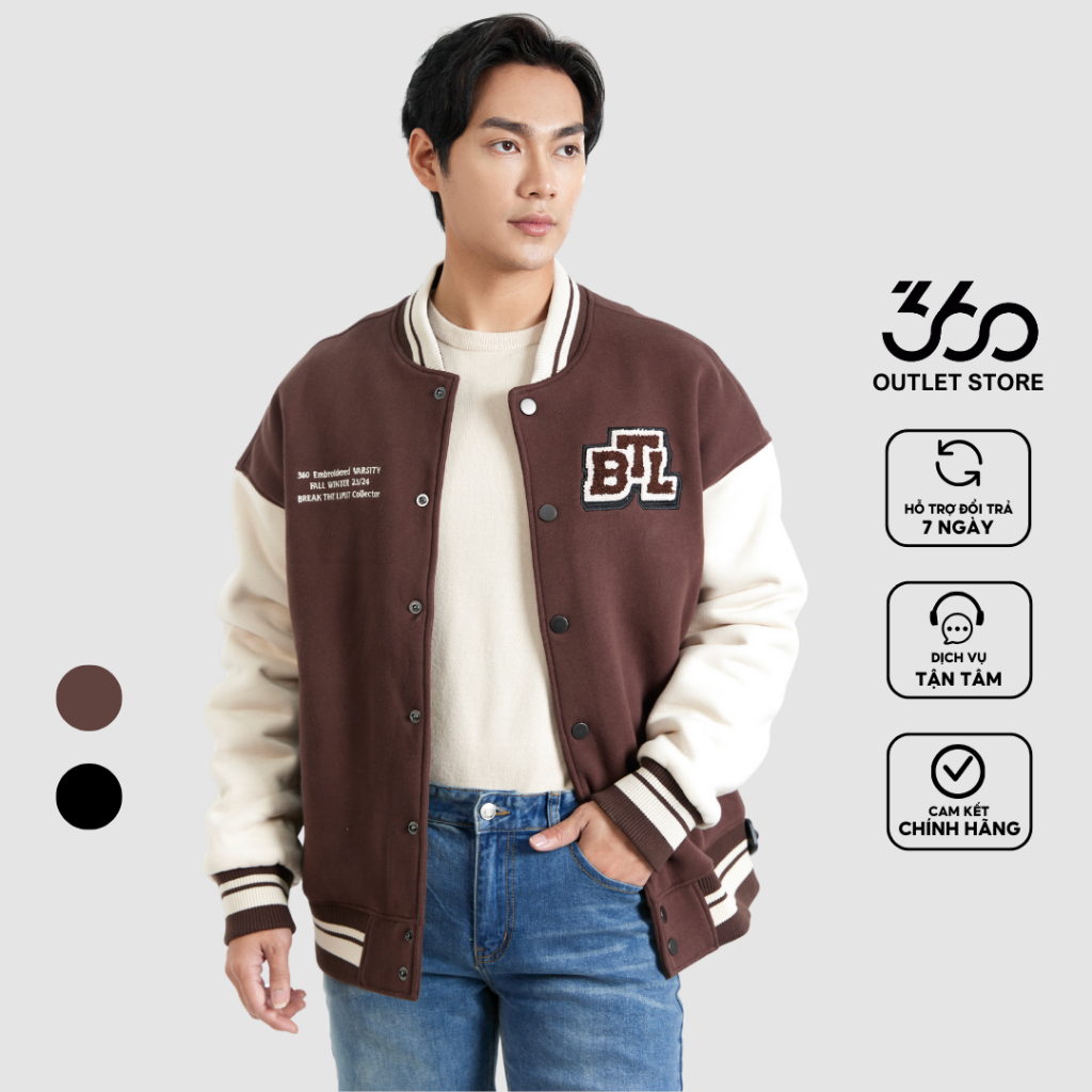 Áo khoác bomber nam form rộng thương hiệu thời trang 360 Boutique trẻ trung chất liệu nỉ cào bông cao cấp - AKHTK408