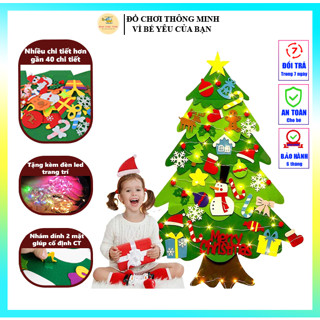 [TẶNG ĐÈN] Cây thông Noel bằng vải nỉ 32 chi tiết tặng thêm đèn trang trí giáng sinh, Combo cây thông + đèn 32 chi tết