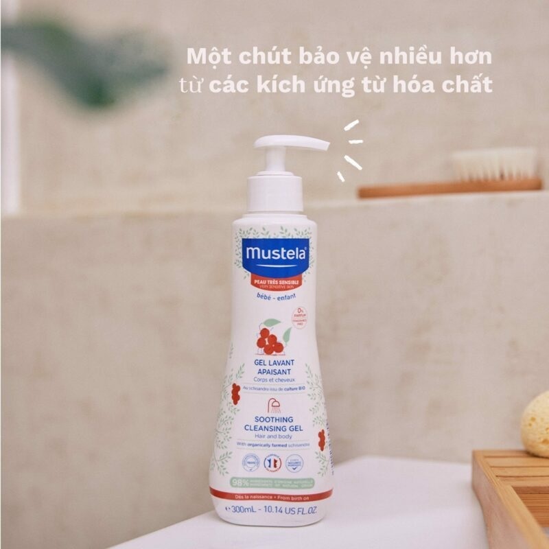 Combo sữa tắm gội và kem dưỡng da mặt và toàn thân Mustela dành cho da nhạy cảm 40ml/200ml/300ml