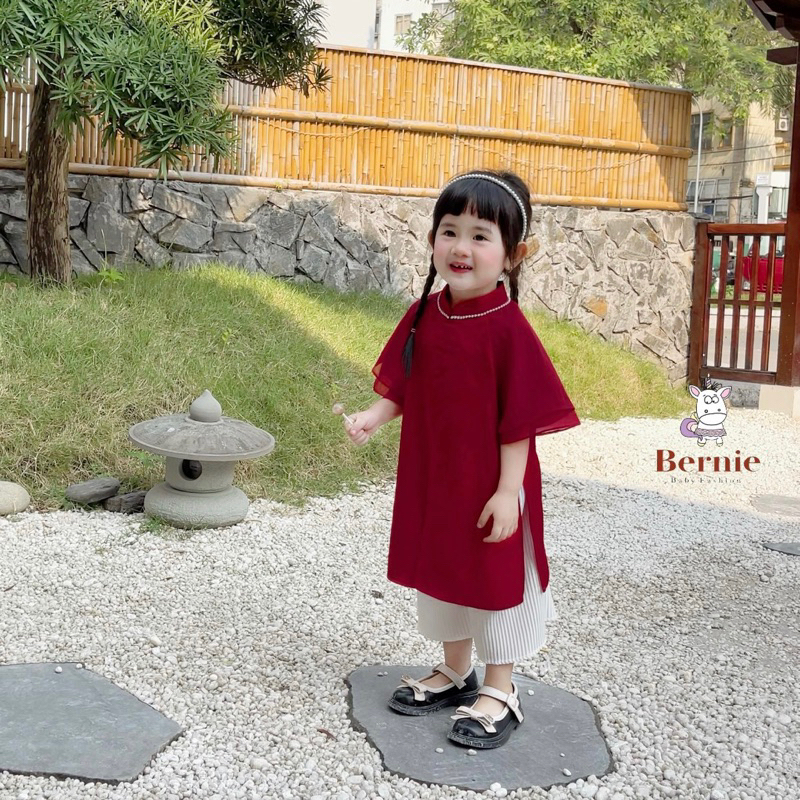 SET ÁO DÀI LỤA ĐỎ CHO BÉ GÁI