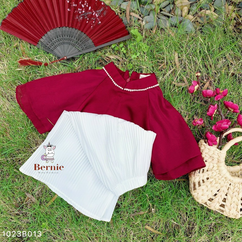 SET ÁO DÀI LỤA ĐỎ CHO BÉ GÁI