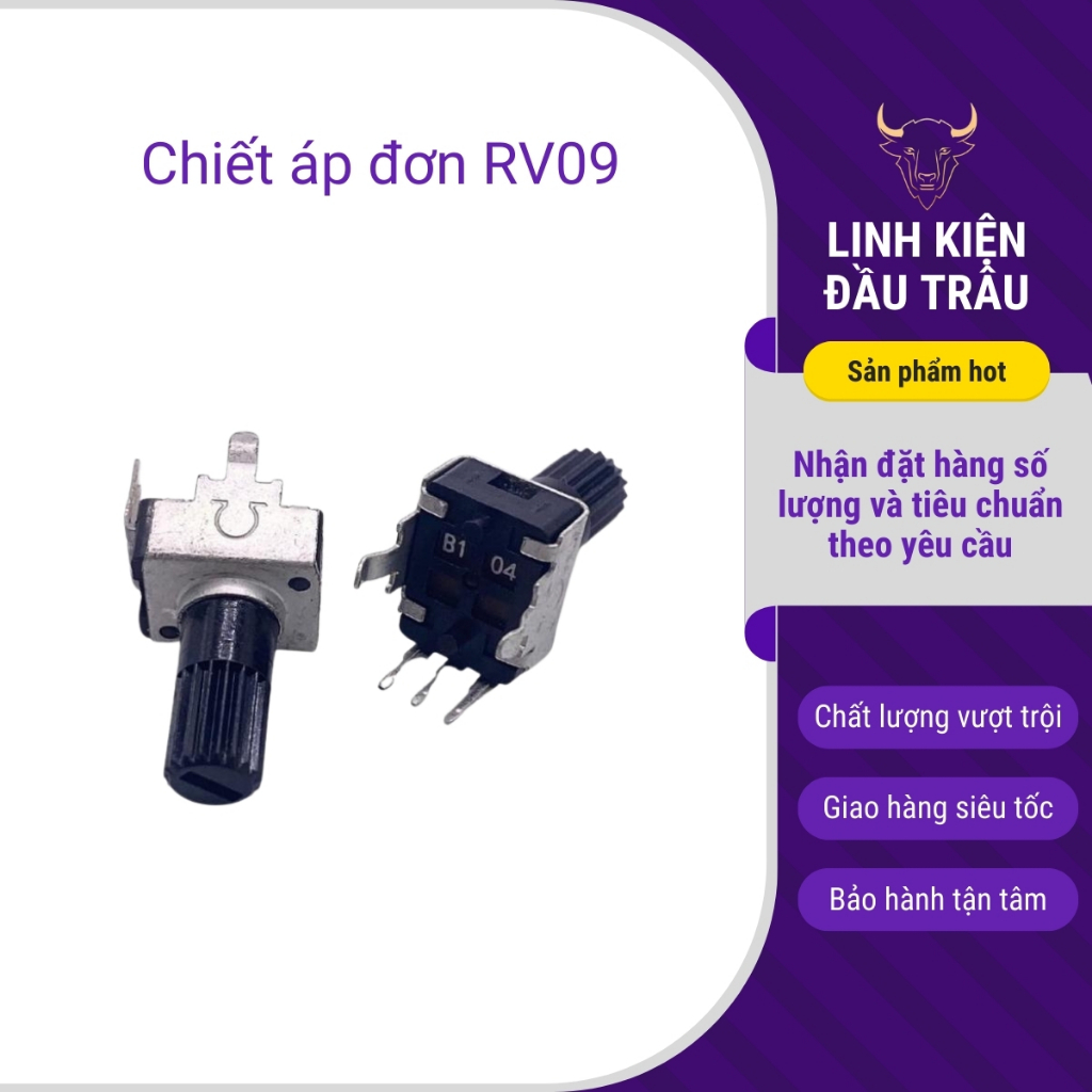 Chiết áp đơn RV09 3 chân nằm 1K - 100K chất lượng cao linh kiện đầu trâu