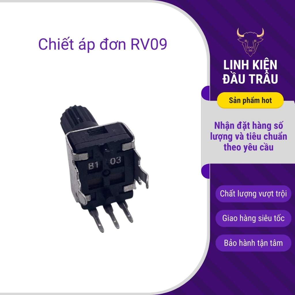 Chiết áp đơn RV09 3 chân nằm 1K - 100K chất lượng tốt linh kiện đầu trâu