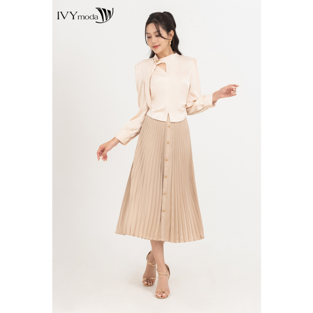 Áo sơ mi lụa cổ kiểu nữ IVY moda MS 17B9556