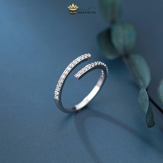 Nhẫn bạc nữ s925 2 đường chéo đính đá lấp lánh sang trọng - amooi silver an8558