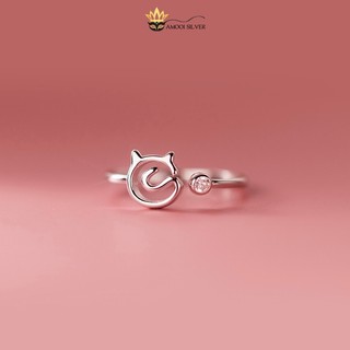 Nhẫn bạc nữ s925 thiết kế mèo bi freesize thời trang cá tính - amooi silver an3562