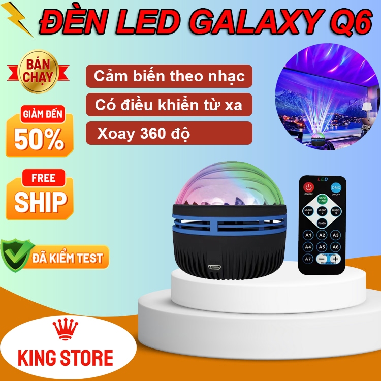 Đèn led Q6 chiếu sóng nước bầu trời cực quang kèm điều khiển từ xa, Đèn chiếu galaxy nháy theo nhạc, trang trí phòng
