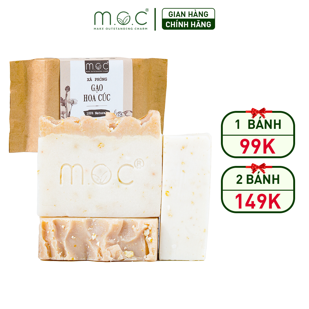 Xà Phòng Thủ Công Xà Bông Tắm Sáng Da Mờ Thâm Mụn Chiết Xuất 100% Thiên Nhiên GẠO HOA CÚC Không Hoa Chất 90gr - M.O.C