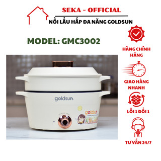Nồi lẩu hấp đa năng Goldsun GMC3002 dung tích 5L công suất 1500W, nồi nấu đa năng 2 tầng có xửng hấp tiện dụng