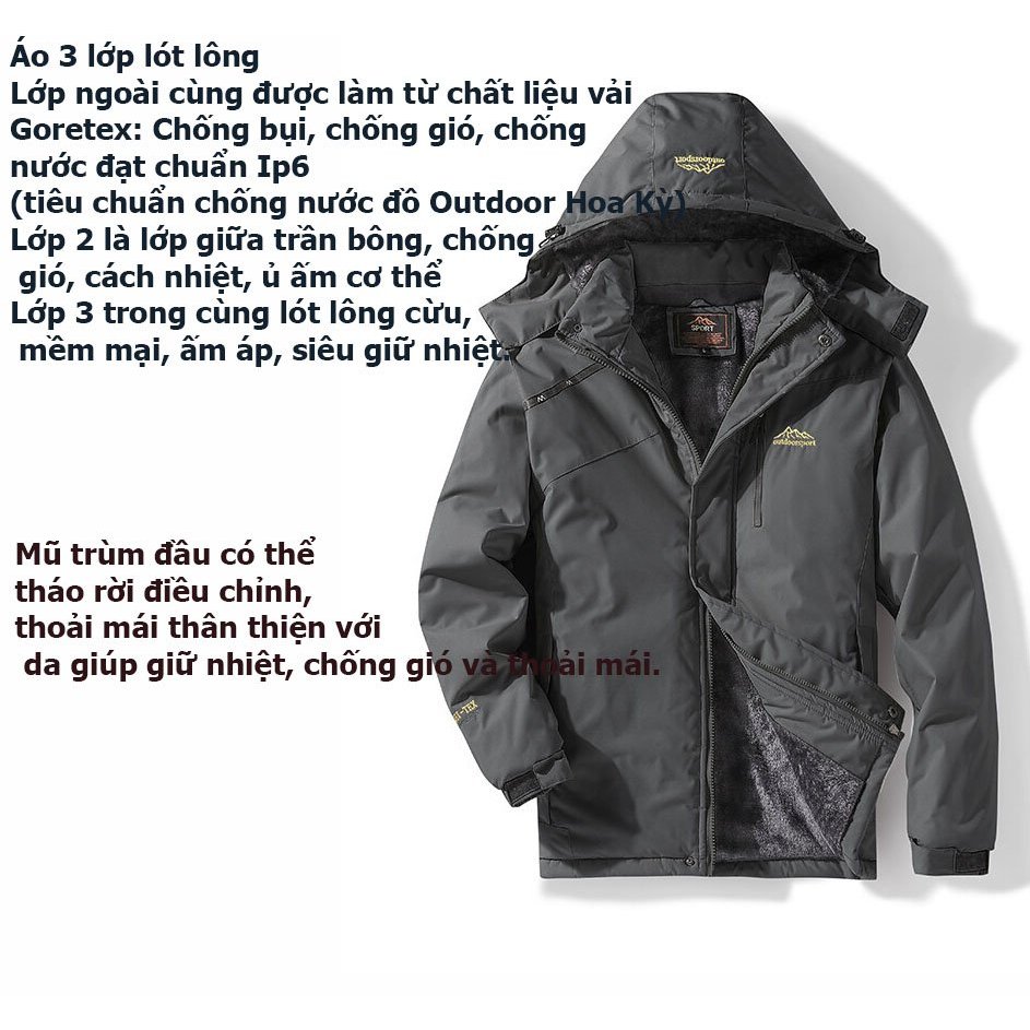 ÁO KHOÁC NAM NỮ CHỐNG THẤM 3 LỚPchất Gortext chống nước cản gió,kết hợp lót lông dày dặn ấ
