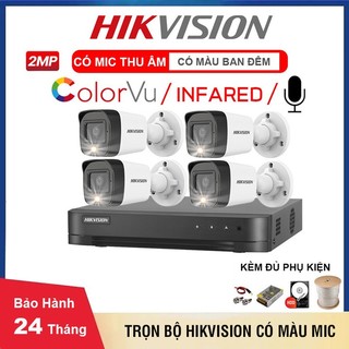Bộ Camera giám sát Hikvision 2MP FHD 1080P - Hàng chính hãng [Bộ 1-4 2MPX] - Đầy đủ phụ kiện+Ổ Cứng 500GB - BH 24 Tháng