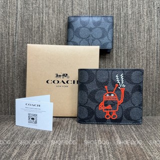 Ví Coach nam đen robot đỏ - tặng card holder