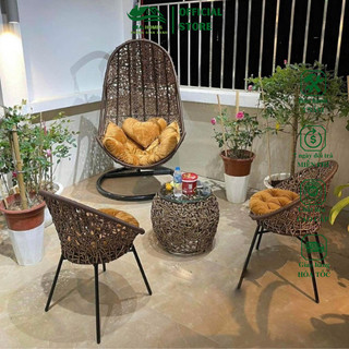 Xích đu trứng Healhomes giả mây lõi thép cao cấp trang trí ban công và sân vườn, ghế thư giãn
