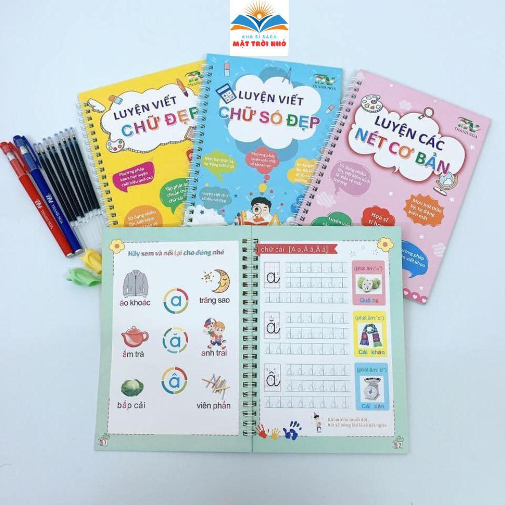 Văn Phòng Phẩm - Bộ Vở Tập Viết Dập Rãnh, Mực Tự Xóa Dành Cho Bé Mới Tập Viết - Kèm Bút Và Ngòi