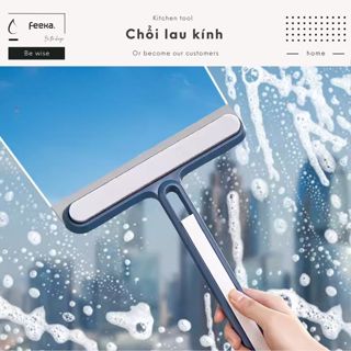 Cây gậy lau kính 2 chức năng kèm chổi quét khe kẽ, dụng cụ lau kính 2 mặt đa năng cán dài