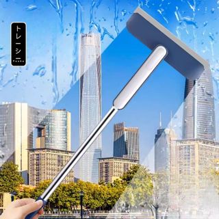 Cây gậy lau kính cán dài 2 mặt, dụng cụ lau kính 2 chức năng đa năng kèm chổi quét khe kẽ