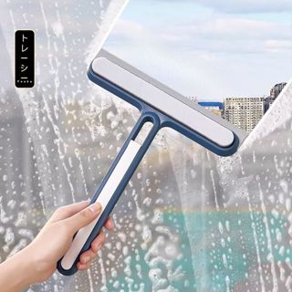 Cây gậy lau kính 2 chức năng kèm chổi quét khe kẽ, dụng cụ lau kính 2 mặt đa năng cán dài