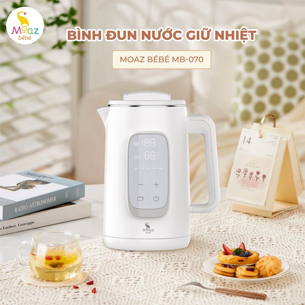 Bình đun nước giữ nhiệt Moaz Bebe MB070 1.5L, máy hâm nước pha sữa hẹn giờ - Monnie Kids