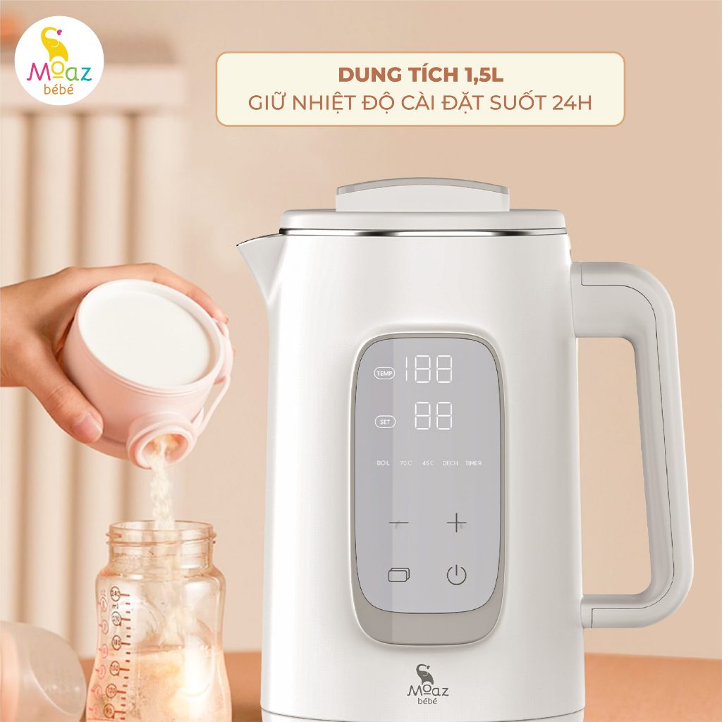 Bình đun nước giữ nhiệt Moaz Bebe MB070 1.5L, máy hâm nước pha sữa hẹn giờ - Monnie Kids