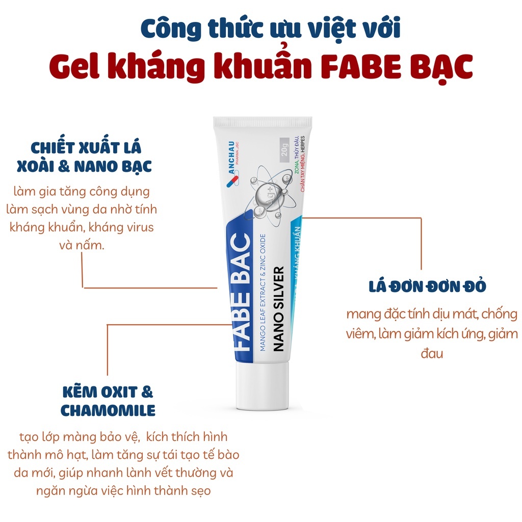 Gel Fabe Bạc An Châu - Dùng Cho Trường Hợp Tay Chân Miệng, Viêm Da Cơ Địa, Rôm Sẩy, Vẩy Nến, Chàm