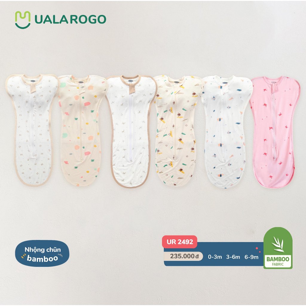 Nhộng chũn cho bé Ualarogo 0-6 tháng vải Modal chống giật mình bé tự ngủ khóa 2 chiều co giãn thoáng mát dễ mặc bỉm 2447