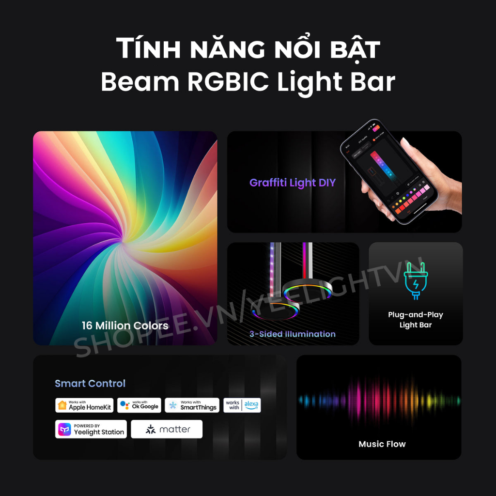 Đèn trang trí Yeelight Beam RGBIC Light Bar - 16 triệu màu, Đồng bộ âm nhạc, Thiết kế độc đáo, Tương thích Matter
