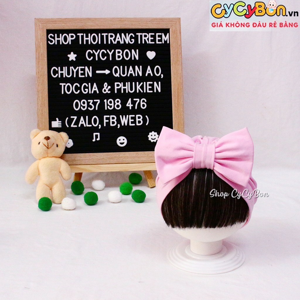 Mũ / Nón Turban Tóc Giả Cho Bé Gái Hồng Phấn Nơ Kèm Tóc Mái Ngang