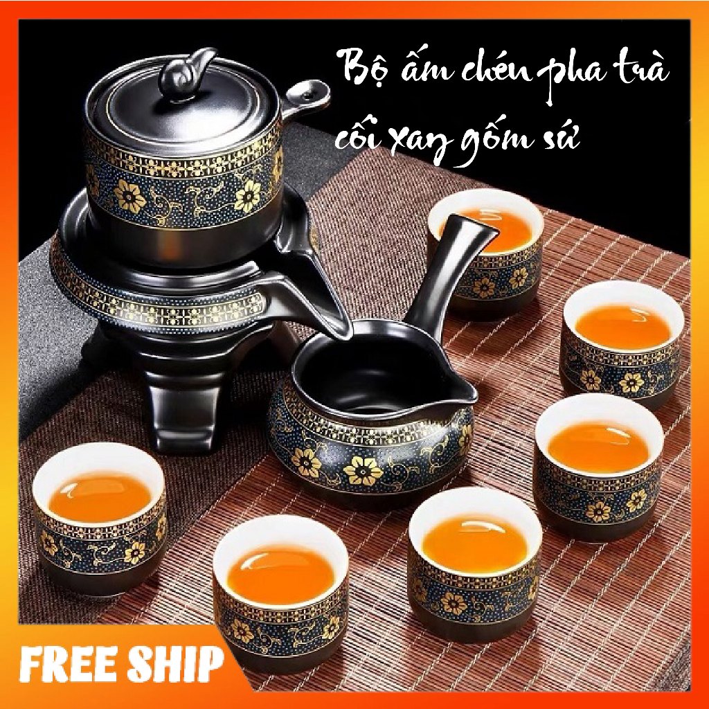 Bộ Ấm Chén Pha Trà Cối Xay - Gốm Sứ Cao Cấp Kèm Hộp túi cực đẹp làm Quà tặng, Ấm chè Tết, văn phòng