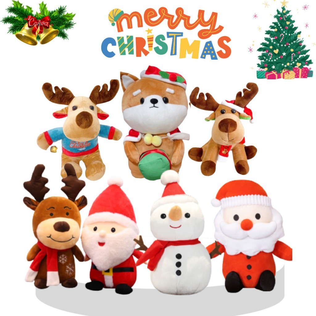 Gấu Bông Giáng Sinh Noel  Người Tuyết Tuần Lộc - Chó Shiba - Merry Christmas - Ông Già Nô En Quà Tặng Thú Nhồi Bông