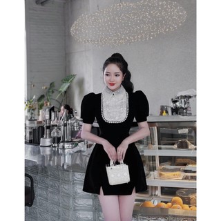 Đầm Nhung Phối Ren Kểu Ngắn JARI-CLOTHES Sang Trọng Dành Cho Bạn Gái.
