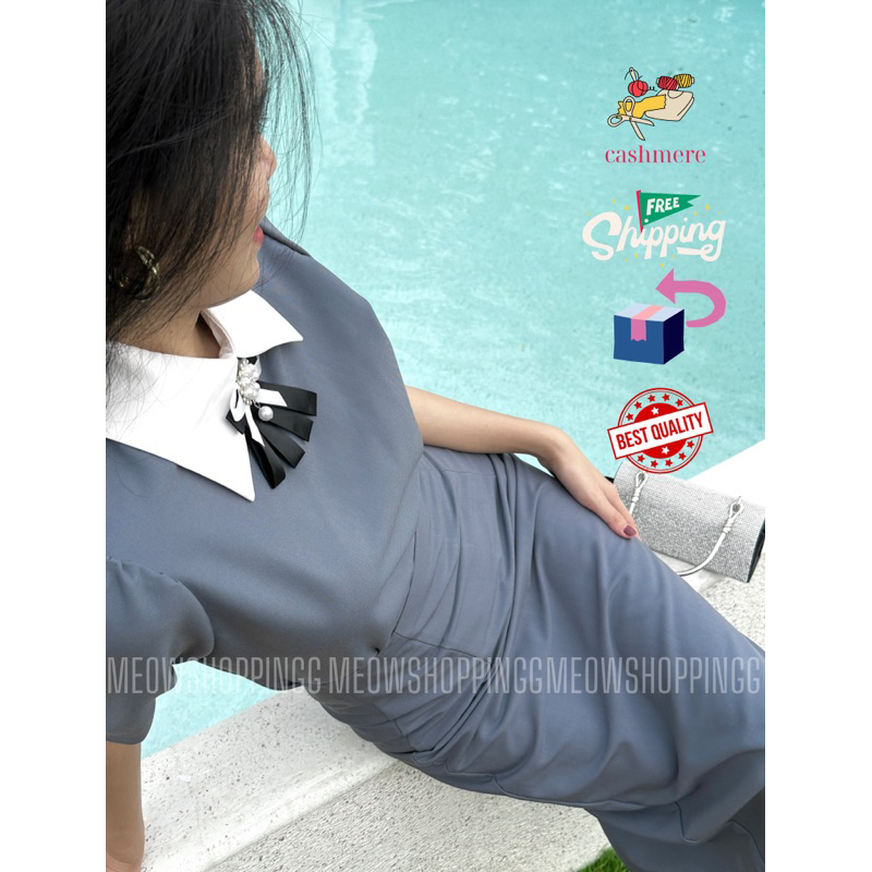 Set Công Sở Áo Cổ Sơmi và Chân Váy Cùng Màu (tặng kèm nơ)