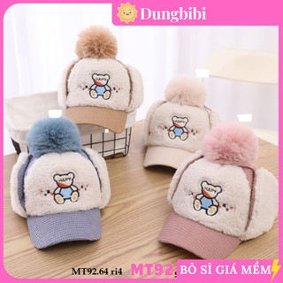 MT92 Mũ lưỡi trai gấu, mũ ấm che taihappy quả bông họa tiết gấu đáng yêu cho bé S3-8y