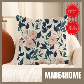 Vỏ gối vải in nhung melva họa tiết hoa lá Made4Home size 45*45cm