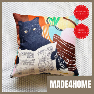 Vỏ gối vải in cotton hình thú dễ thương Made4Home size 45*45cm