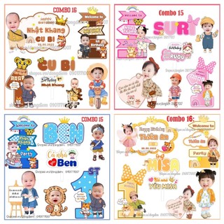 Combo hình chibi trang trí sinh nhật, bảng tên, cây welcome, hashtag cầm tay sinh nhật thiết kế riêng theo mỗi bé