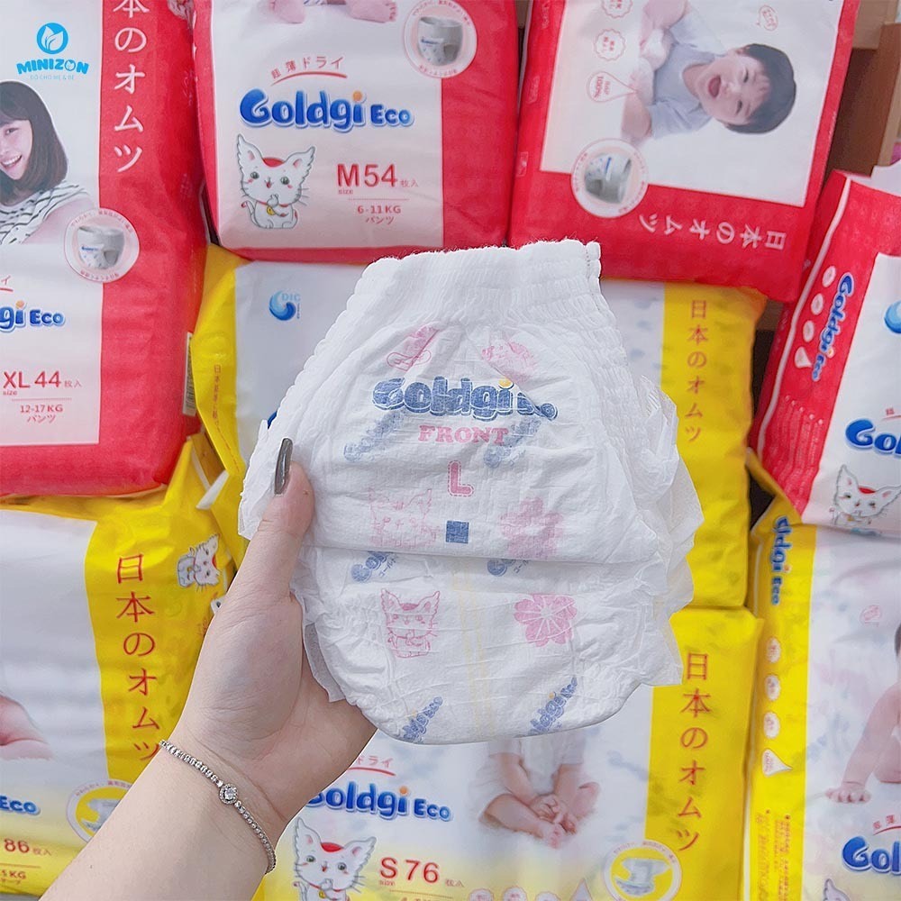 Tã bỉm Goldgi Eco mới 2023 Nhật Bản đủ size NB86/S76/M66/L56/M54/L48/XL44/XXL32 hàng chính hãng