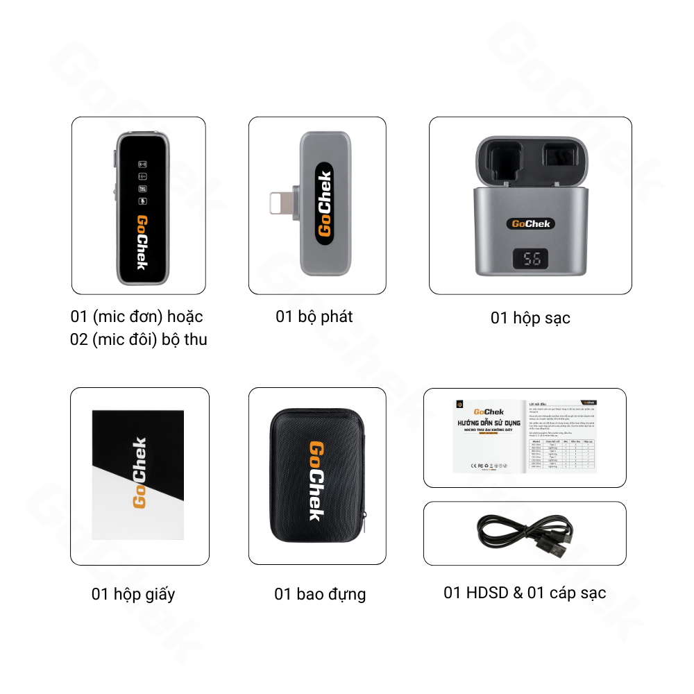 Micro thu âm không dây Gochek Ultral cao cấp kèm hộp sạc - Gắn điện thoại, Livestream, Quay Video, Ghi âm