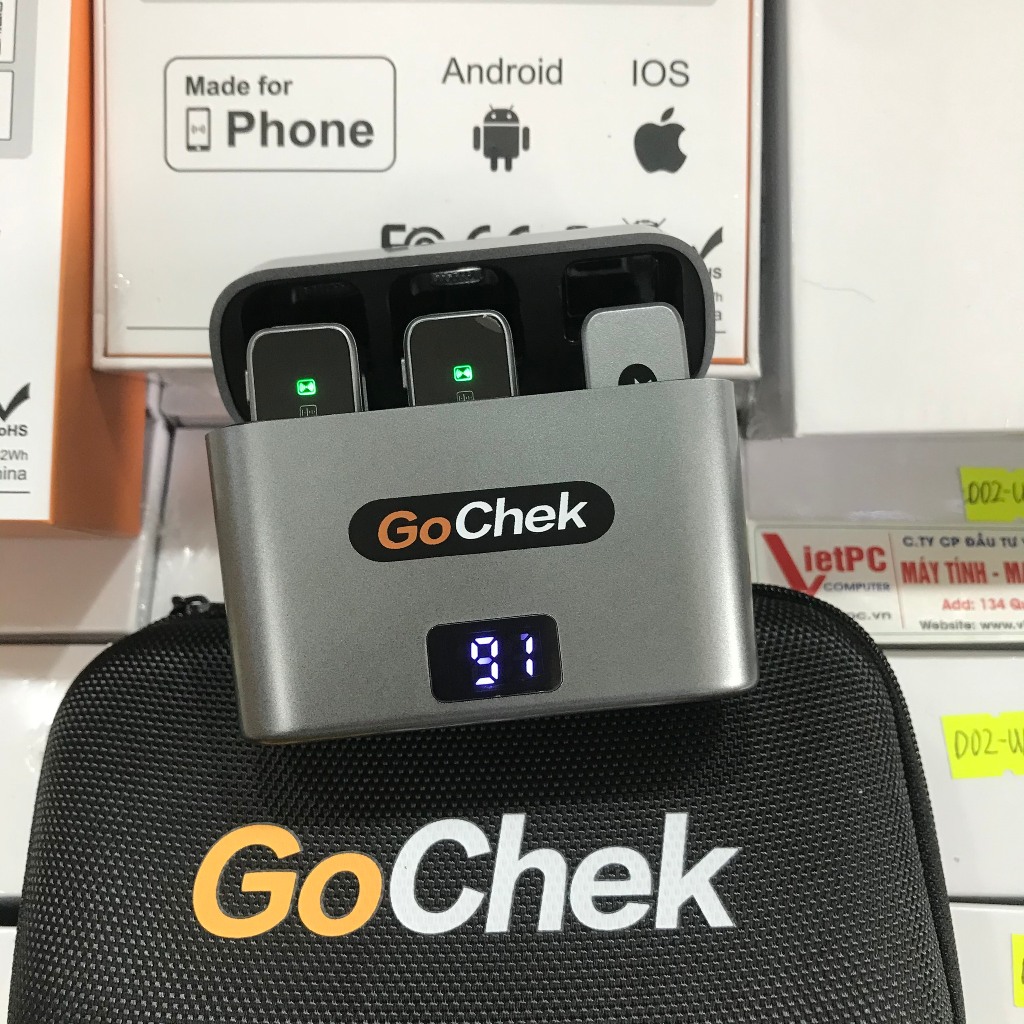 Micro thu âm không dây Gochek Ultral cao cấp kèm hộp sạc - Gắn điện thoại, Livestream, Quay Video, Ghi âm