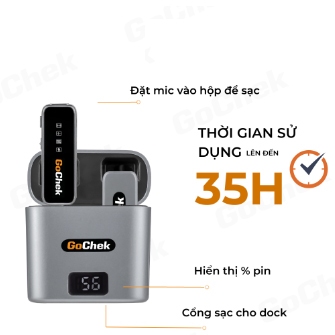 Micro thu âm không dây Gochek Ultral cao cấp kèm hộp sạc - Gắn điện thoại, Livestream, Quay Video, Ghi âm