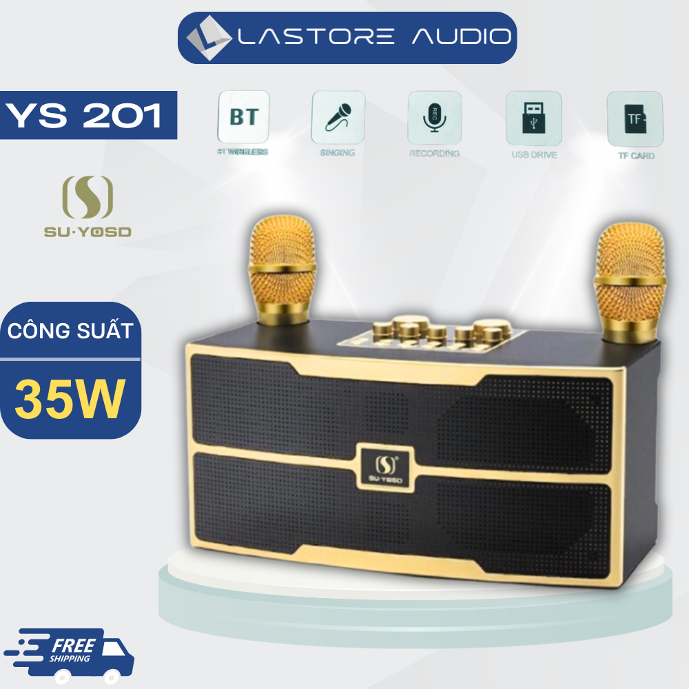 Loa Hát Karaoke YS 201 Cao Cấp Kèm 2 Mic Không Dây / Loa Bluetooth Mini Công Suất 35W, Bass Siêu Hay