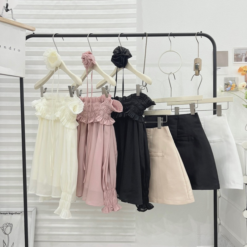 Set Áo Trễ Vai Bèo Kèm Dây Hoa, set áo Mix Chân Váy Tacta Có Lót Quần Hàng 2 Lớp siêu sang chảnh siêu xinh V 48