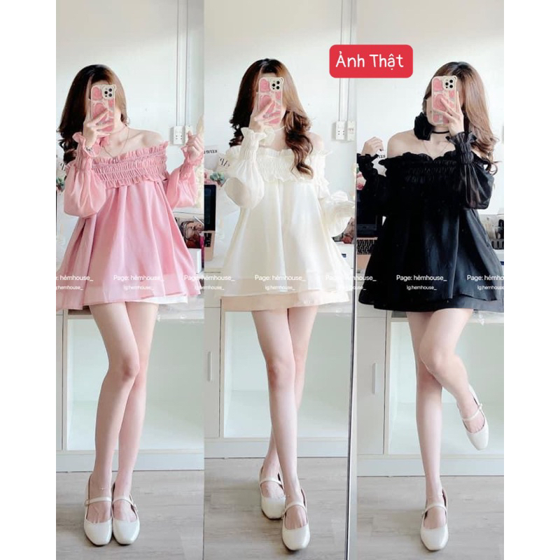 Set Áo Trễ Vai Bèo Kèm Dây Hoa, set áo Mix Chân Váy Tacta Có Lót Quần Hàng 2 Lớp siêu sang chảnh siêu xinh V 48