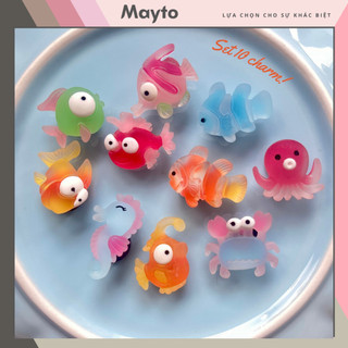 Set 10 Sticker, Charm 3D chủ đề Cá trong suốt 10 DIY Mayto gắn Cross, Dép Sục, Cá Sấu JB-92