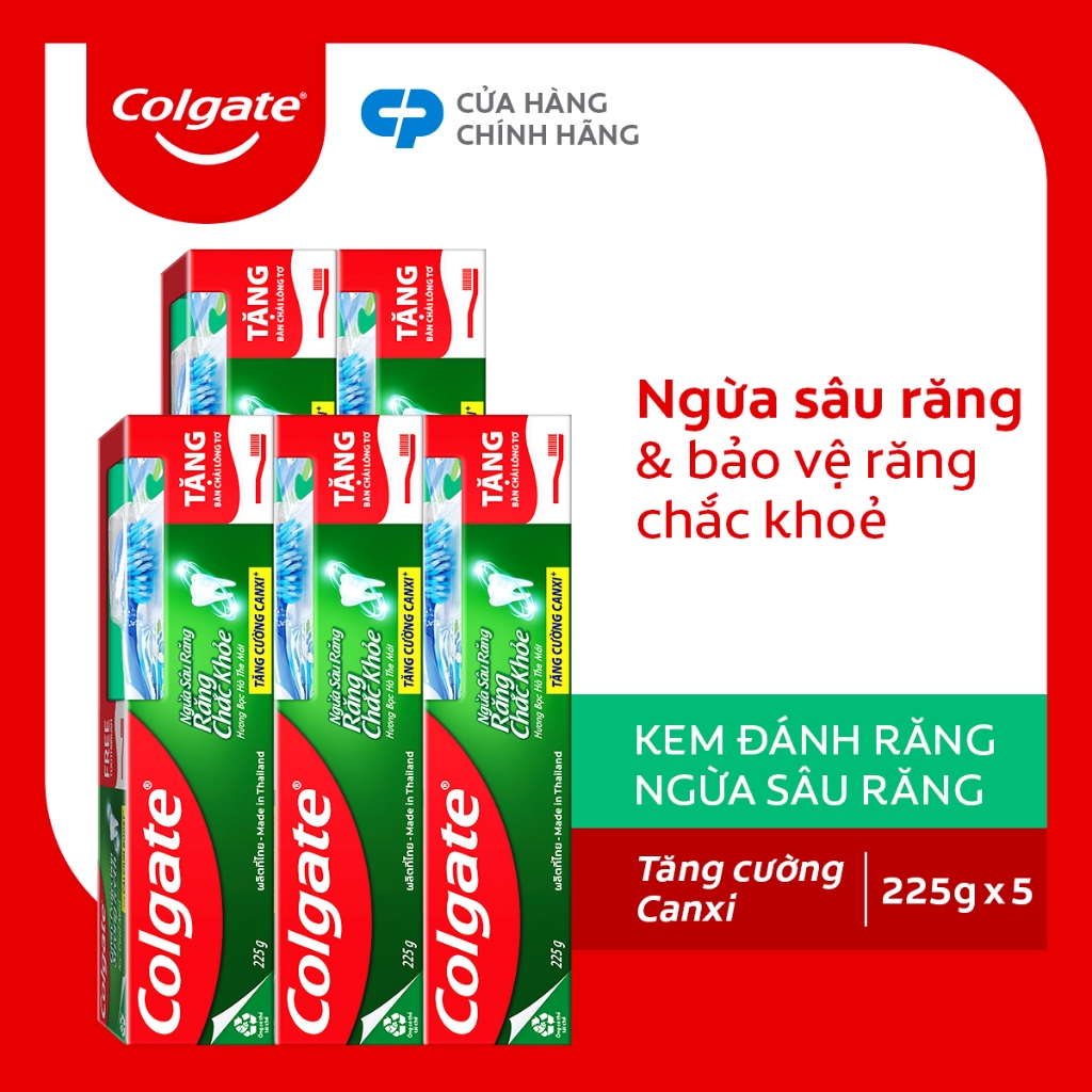 [Cris Phan x Colgate] Bộ 5 Kem đánh răng Colgate ngừa sâu răng răng chắc khỏe 225g/tuýp tặng bàn chải