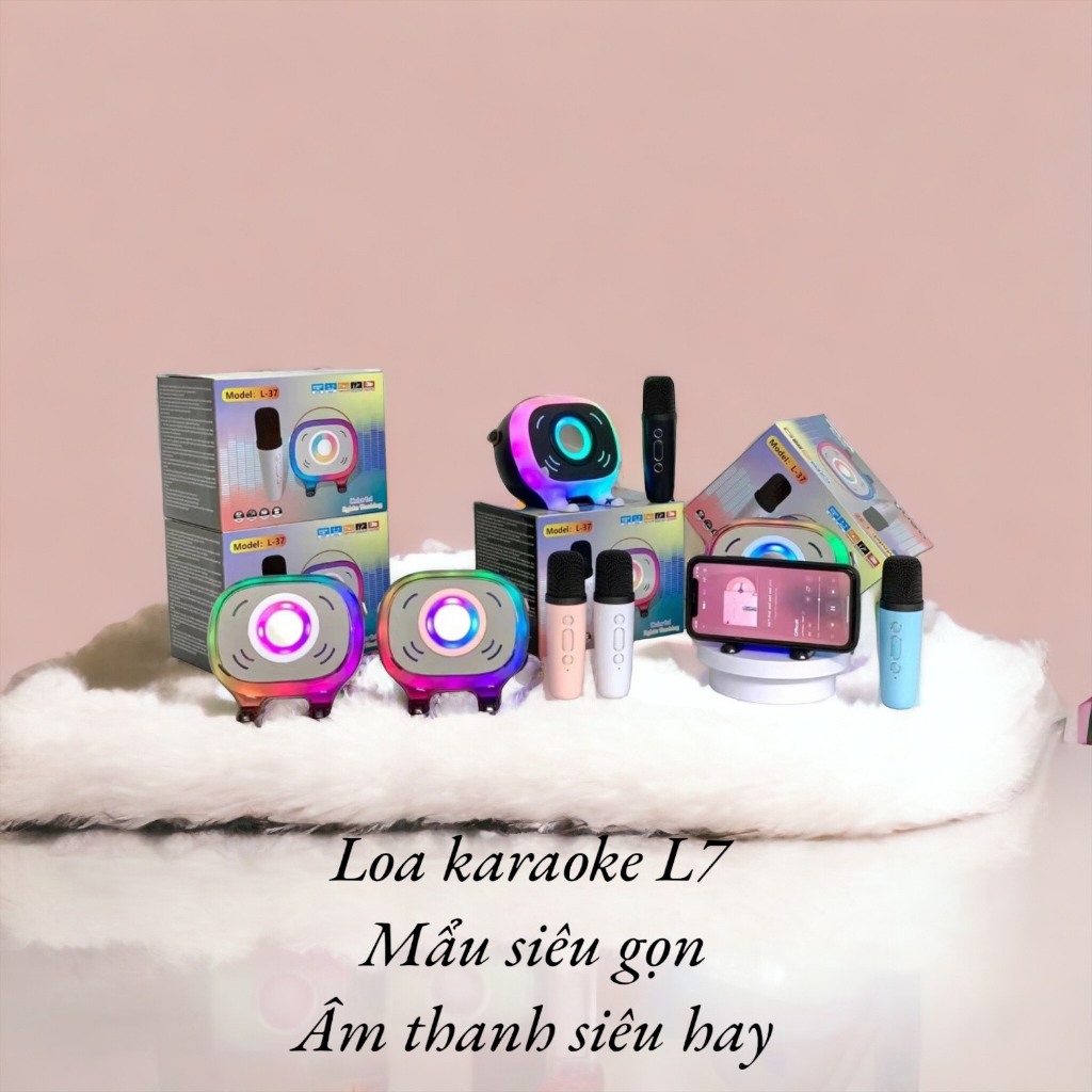 Loa Karaoke KACOCON L37 Tích Hợp Đèn Led Chạy 7 Màu Xung Quanh Loa Tặng Kèm 1 Míc Không Dây