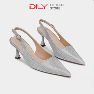  Giày slingback nữ DILY mũi nhọn da vân cao cấp giày bít mũi quai hậu thạnh mảnh tiện lợi cao 6.5cm AA0467 
