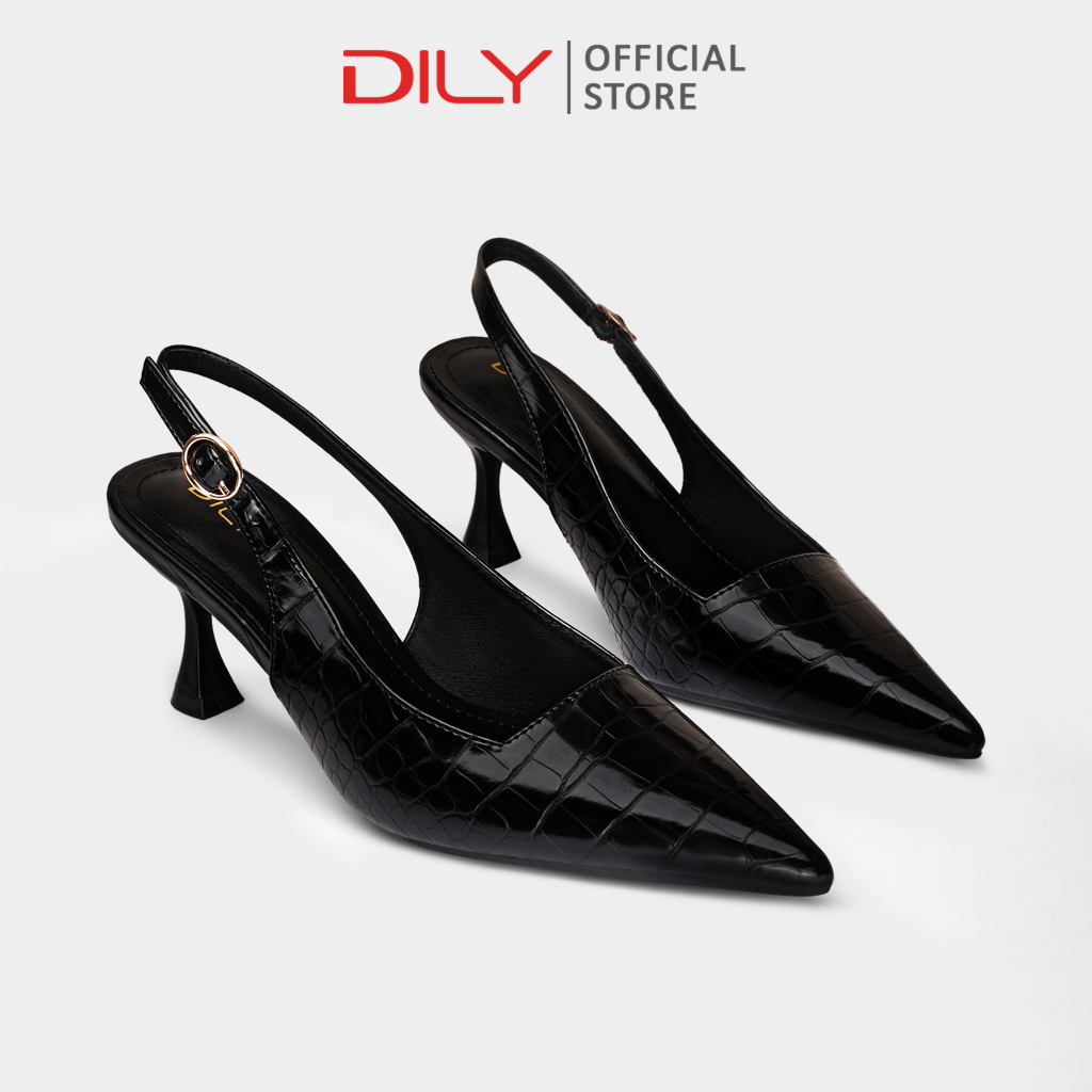 Giày slingback nữ DILY mũi nhọn da vân cao cấp, giày bít mũi quai hậu thạnh mảnh tiện lợi cao 6.5cm AA0467