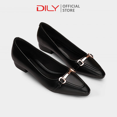 Giày búp bê nữ DILY mũi nhọn quai hậu sang trọng, giày cao gót đế thấp phối khóa kim loại cao 2.5cm AA0463