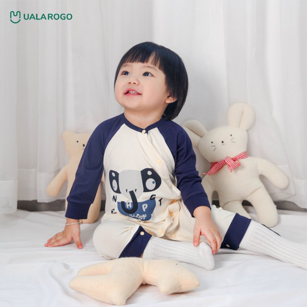 Bodysuit cho bé sơ sinh Ualarogo 0-12 tháng vải Petit cài chéo dài tay ấm áp thoáng mát co giãn mềm mại 2296